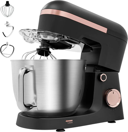 6.5 Qt 10-Speed Tilt-Head Stand Mixer with Dough Hook, Whisk, Beater & Splash Guard, Electric Kitchen Mixer for Baking, Cakes, Bread, and Home Cooking (Black)1