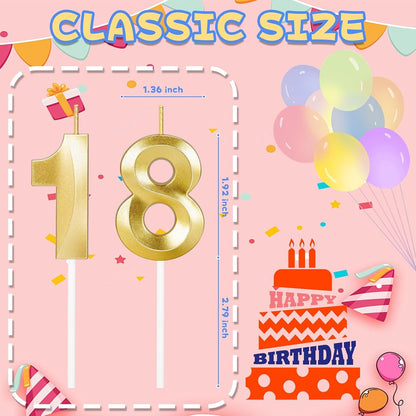 18Th Birthday Decorations, Gold Number 18 Candles for Cake2