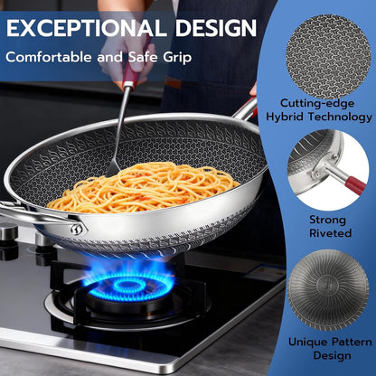 14-Inch Stainless Steel Wok Pan with Glass Lid - Tri-Ply Nonstick Wok & Stir-Fry Pan, PFOA Free Uncoated Cookware for All Cooktops, Induction Compatible, Flat Bottom8