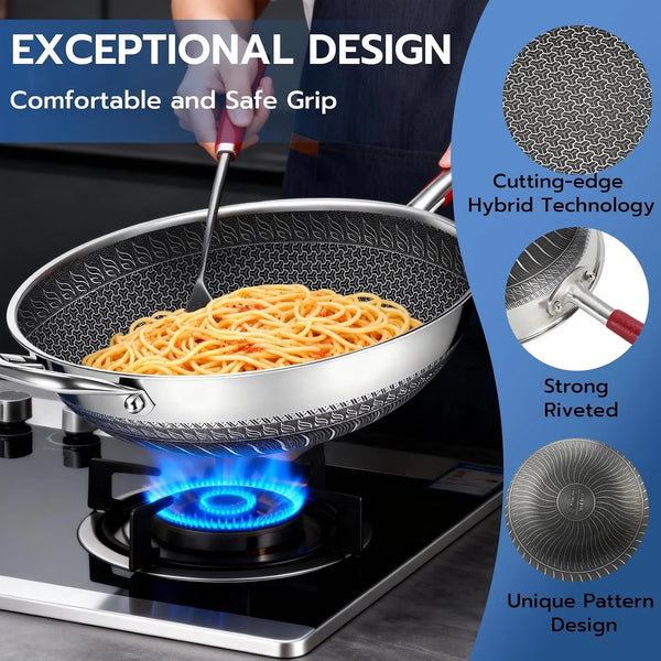 14-Inch Stainless Steel Wok Pan with Glass Lid - Tri-Ply Nonstick Wok & Stir-Fry Pan, PFOA Free Uncoated Cookware for All Cooktops, Induction Compatible, Flat Bottom8