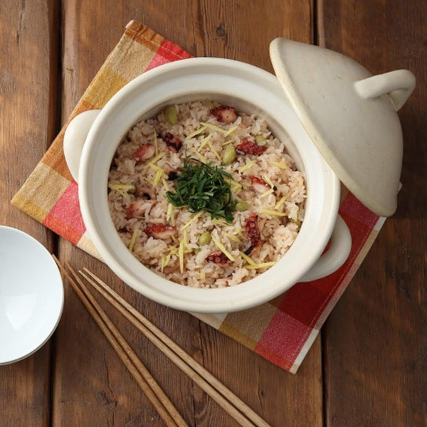 Japanese Donabe Cocer Rice Cooking Pot, 3 Go, 2200Cc, White6