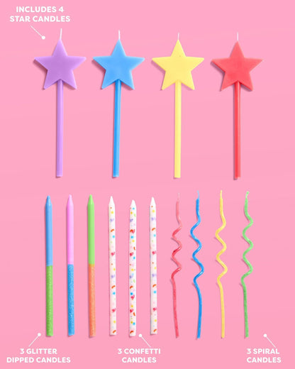 14Pc Novelty Birthday Candles | Star Glitter Pastel Party Decor3