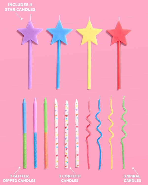 14Pc Novelty Birthday Candles | Star Glitter Pastel Party Decor3