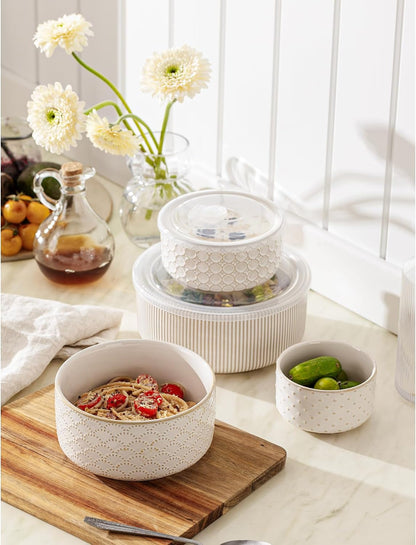 Serving Bowls with Lids, Ceramic Mixing Bowls Set of 4, Off-White2