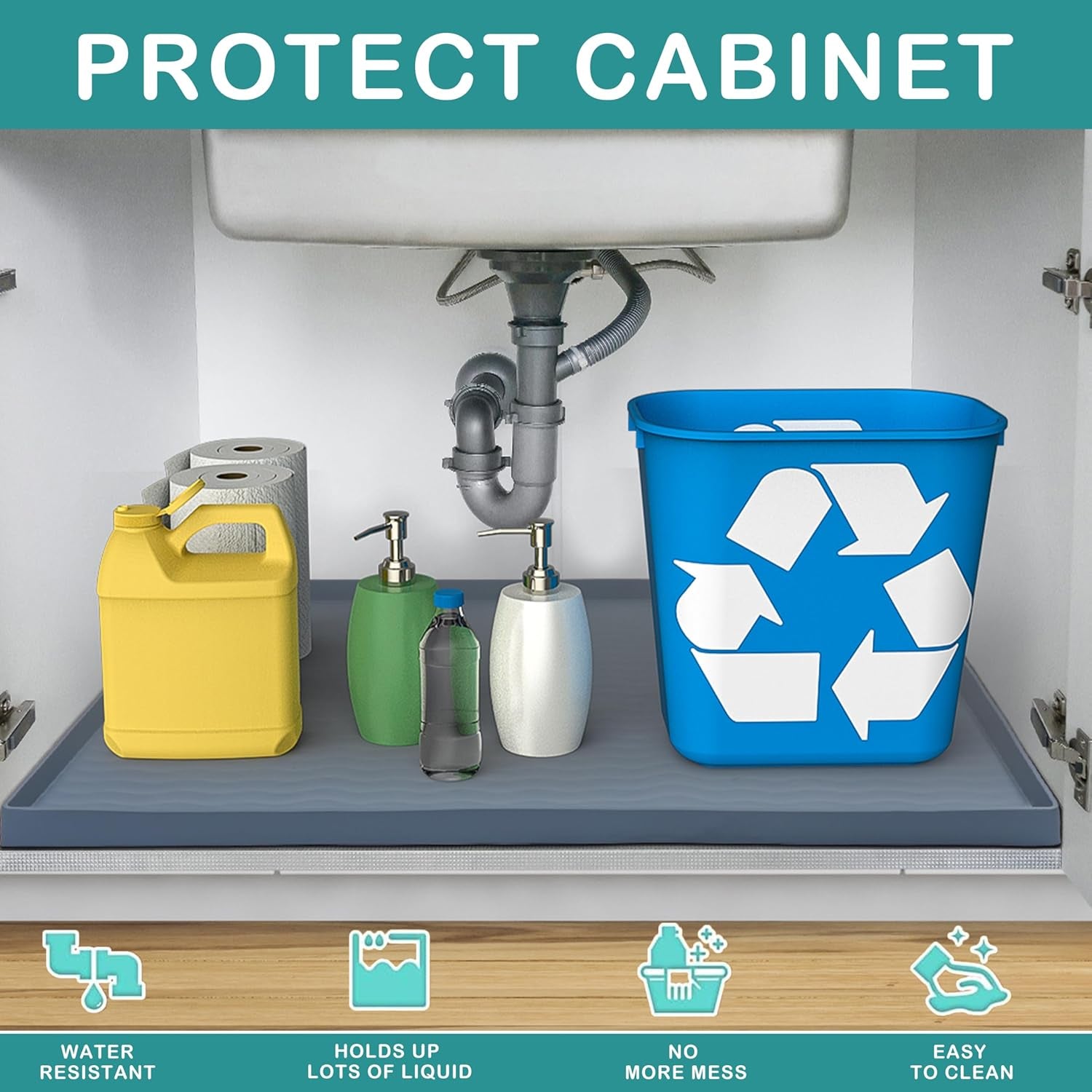 waterproof-silicone-under-sink-mat-31-x-22-shelf-liner-for-kitchen-and-bathroom-cabinet-and-counter-protector-storage-and-organizers-litter-mat-pet-cat-puppy-essentialsdark-grey