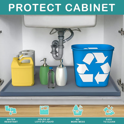 Waterproof Silicone under Sink Mat 31'' X 22'' Shelf Liner for Kitchen and Bathroom, Cabinet and Counter Protector, Storage and Organizers, Litter Mat, Pet Cat Puppy Essentials(Dark Grey)2