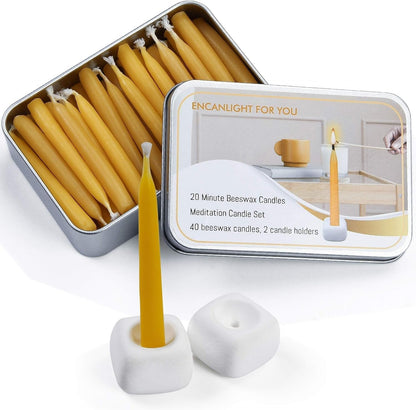 20 Minute Mini Candles Set,2.6 Inch Small Bees Wax Taper Meditation Candles 40Pcs,Candles Smokeless,Dripless for Home,Womens Gifts Yogas-Yellow1