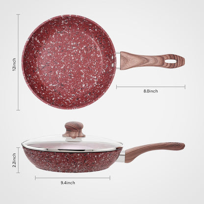 12" Red Granite Non-Stick Frying Pan with Lid, Classic Pans with Non-Toxic Nonstick Coating, Aluminum Skillet with Heat-Resistant Bakelite Handle, Induction Compatible Frying Pan6