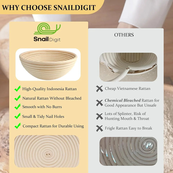 Rattan Banneton Bread Proofing Basket Set of 2, 9 Inch round | for Sourdough, Boule and Artisan Loaves; Supports Dough during Final Proof for Easier Shaping and Defined Spiral Lines2