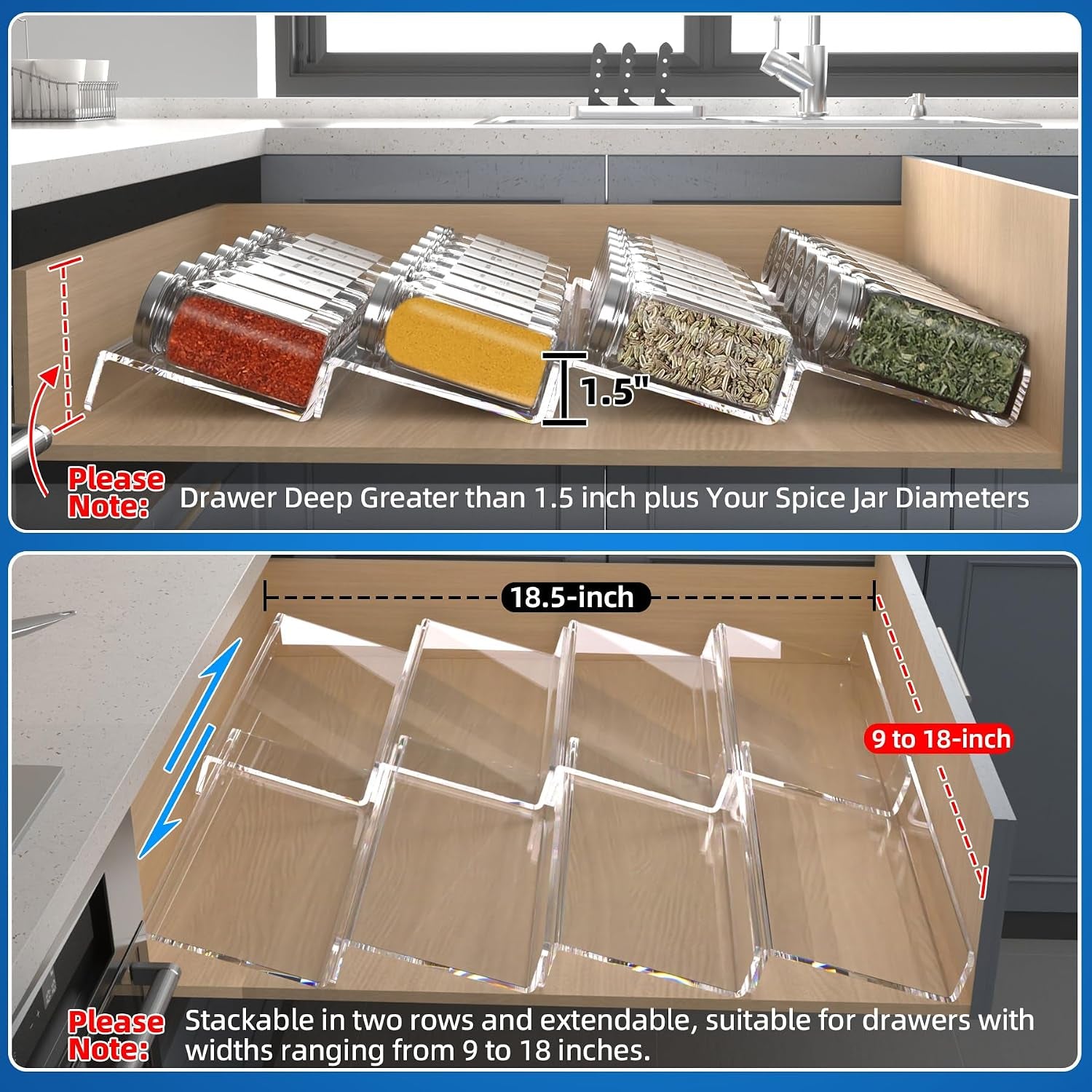 clear-acrylic-spice-drawer-organizer-4-tier-2-set-expandable-from-9-to-18-seasoning-jars-drawers-insert-kitchen-spice-rack-tray-for-drawer-countertop-jars-not-included