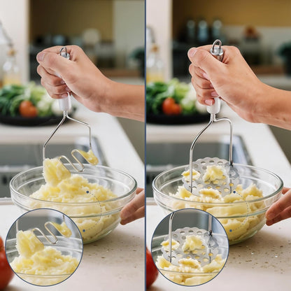 2PCS Stainless Steel Mashed Potato Masher for Vegetable, Ground Beef | Multipurpose Food Smasher, for Avocado Beans Salad Fruits & Vegetables, Sturdy Kitchen Utensils, Easy to Clean & Store3