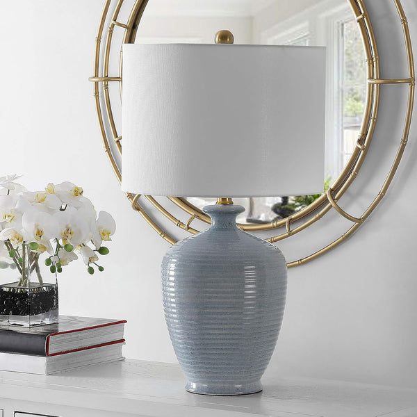 SAFAVIEH Lighting Collection Hanron Modern Blue 26-Inch Bedroom Living Room Home Office Desk Nightstand Table Lamp (LED Bulb Included)2