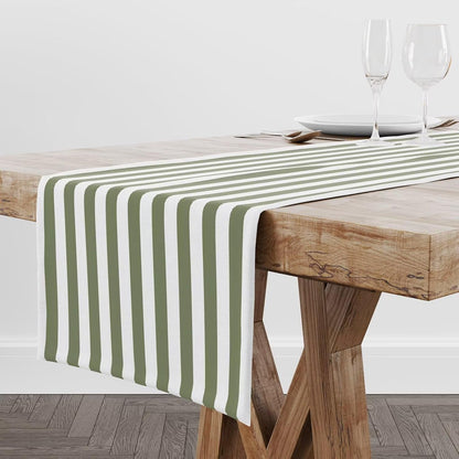 Sage Green and White Striped Table Runner Vertical Stripe Modern Farmhouse Geometric Kitchen Dinner Runner for Indoor Home Living Room Party Dining Table Decoration 13"X60"2