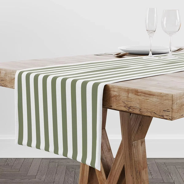 Sage Green and White Striped Table Runner Vertical Stripe Modern Farmhouse Geometric Kitchen Dinner Runner for Indoor Home Living Room Party Dining Table Decoration 13"X60"2
