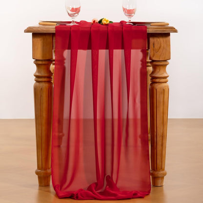 Red Chiffon Table Runner Fall Boho Wedding Birthday Party Decor5