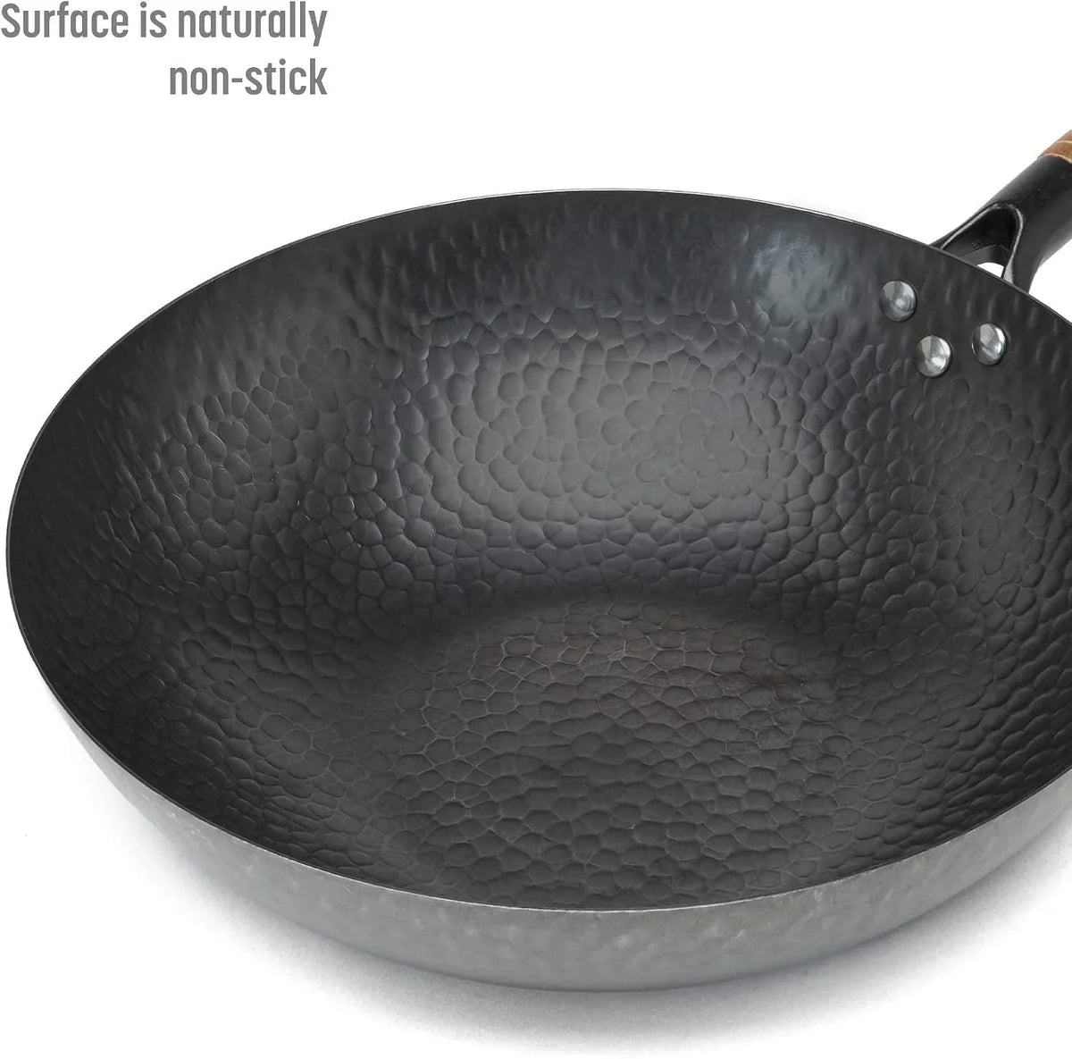 hammered-carbon-steel-13-inch-wok-pan-with-lid-black-non-stick-compatible-with-most-cooktops