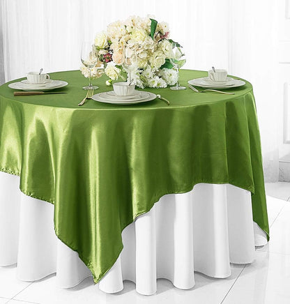 85" Square Satin Table Overlays Toppers Tablecloths Table Overlay Cover Linens for Wedding Decoration Party Banquet Events - Moss Green1