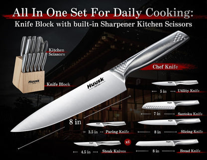 Kitchen Knife Set with Block & Built-In Sharpener - 14 Pcs | Japanese Stainless Steel Knife Block Set, Sharp Chef Knife Set with Scissors, Ergonomic Handle, Gifts for Men Women7