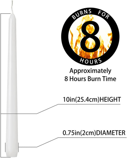Taper Candles 10 Inch (H) Dripless, Set of 24 White Unscented and Smokeless Taper Candles Long Burning, Paraffin Wax with Cotton Wicks for Burning 8 Hours Time3
