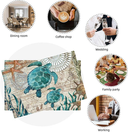 Sea Turtle Ocean Life Hawaii Placemats Set of 6 Table Mats Table Tableware Place Mats with Non-Slip Heat-Resistant Washable for Dining Home Kitchen Party Indoor8