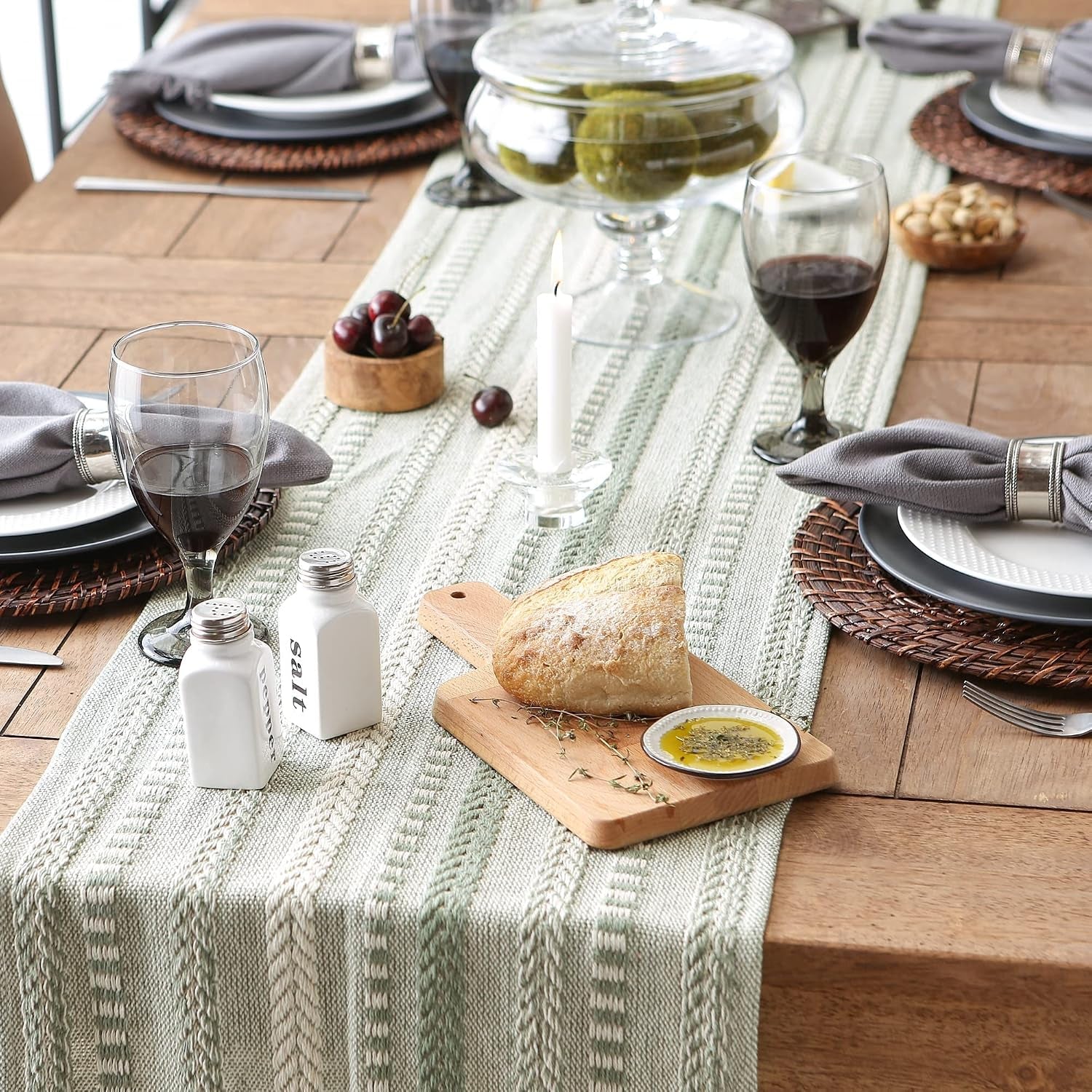 farmhouse-braided-stripe-table-runner-collection-15x72-15x77-fringe-included-artichoke-green