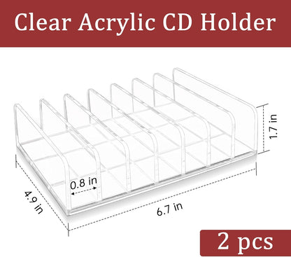 2 Pcs Clear Acrylic CD Holder, DVD/CD Display Rack & CD Storage Box & Vinyl Record Storage Stand Holds up to 14 Standard CD Cases for Media Shelf Storage and Organization2