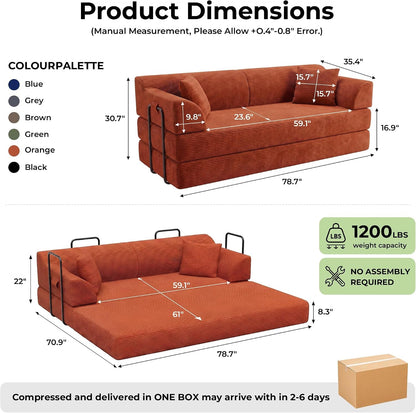 79" Convertible Sofa Bed, High Back Boneless Couches for Living Room2