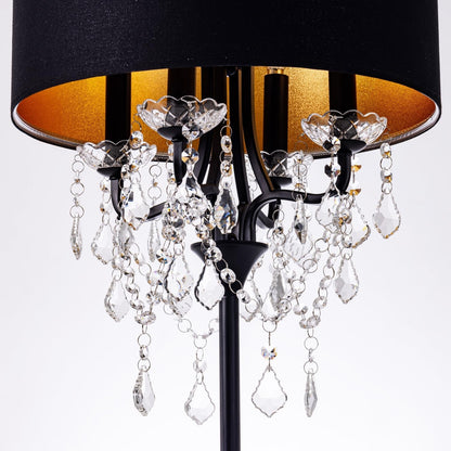 Drum Shade Black Crystal Table Lamp, 4 Light Black Gold Shade Table Lamp, Candle Base Table Light, for Living Room, Bedroom, Reading Room, Hallway, Corridor7