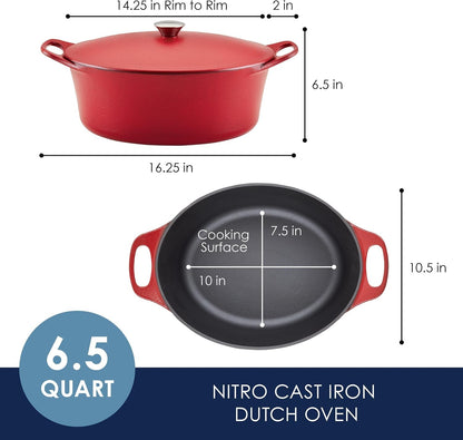NITRO Cast Iron Dutch Oven, 6.5 Quart, Red2