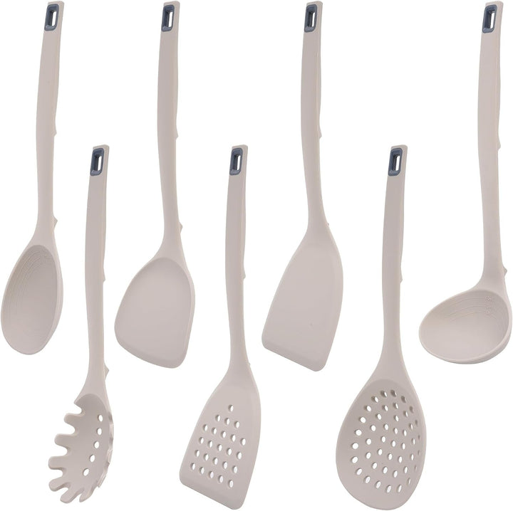 7-Piece Khaki Silicone Cooking Utensils Set - Food Grade Bpa-Free, 446°F Heat Resistant, One-Piece Silicone Ladle, Spatula and Slotted Spoon, Hand Wash Only
