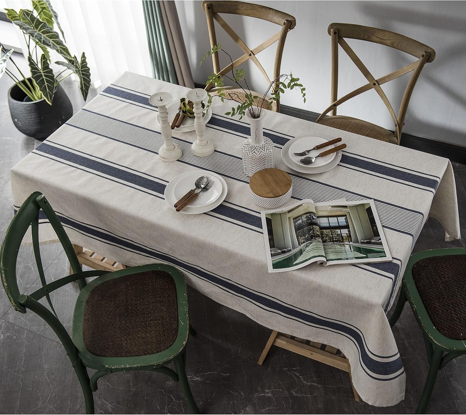 white-blue-tablecloth-cotton-linen-farmhouse-table-cover-soft-washable-table-top-for-parties-coffee-kitchen-decor-striperectangle-oblong-60-704-6-seats