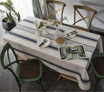 White Blue Tablecloth Cotton Linen Farmhouse Table Cover Soft Washable Table Top for Parties Coffee Kitchen Décor Stripe(Rectangle/Oblong, 60"×70"(4-6 Seats)1