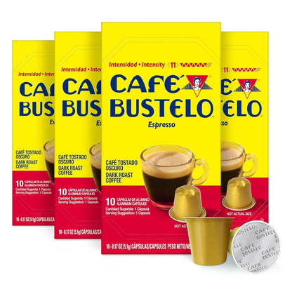 Café Bustelo Espresso Capsules, Nespresso Originalline Compatible, 40 Count | Dark Roast Espresso Coffee, Aluminum Single Serve Pods, Rich Flavor That Stands up to Milk & Sugar, Ideal for Cafecitos1