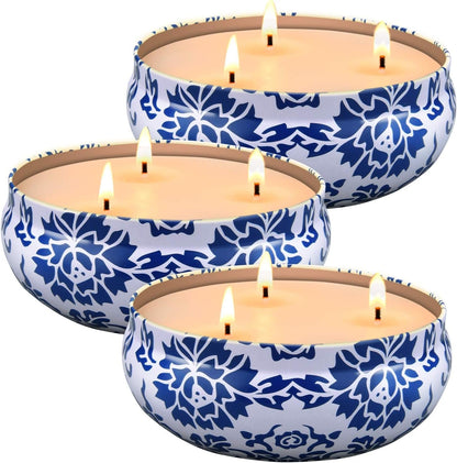 Citronella Candles Outdoor & Indoor - Large 13.5 Oz Scented Candles Set 3 Pack Natural Soy Wax Citronella Candles for Garden Patio Yard Home Balcony Camping Backyard (Light Blue)1