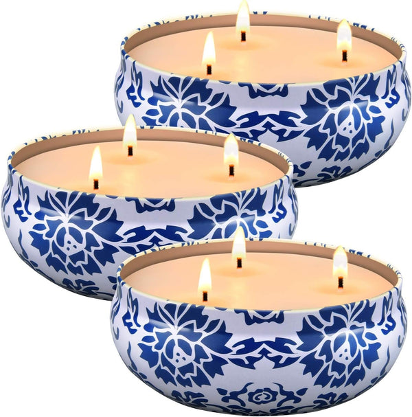 Citronella Candles Outdoor & Indoor - Large 13.5 Oz Scented Candles Set 3 Pack Natural Soy Wax Citronella Candles for Garden Patio Yard Home Balcony Camping Backyard (Light Blue)1