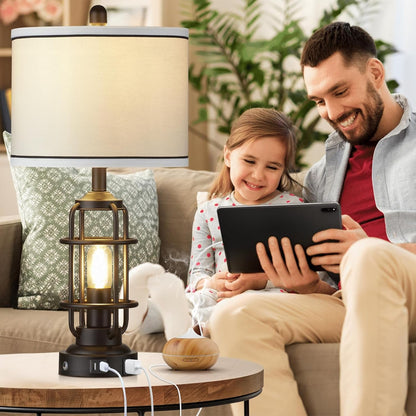 26" Modern Lamp for Living Room, Industrial 3-Way Dimmable beside Table Lamp with USB A+C Charging Ports & AC Outlet, Touch Control beside Lamp LED Night Light for Bedroom Single(2 Bulbs Included)3