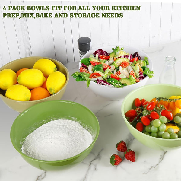 4-Piece Plastic Mixing Bowl Set, 113Oz Lightweight Serving Bowls, Large Salad Bowls for Baking,Prepping, Cooking and Serving Food, Dishwasher & Microwave Safe7