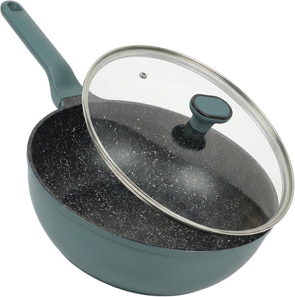 Nonstick Wok Pan with Glass Lid, 11.8In Die Cast Stir Fry Pan | Deep Ceramic-Coated Wok with Glass Lid, Soft-Touch Handle, and Induction-Ready Base for Stir Fry and Everyday Cooking.1