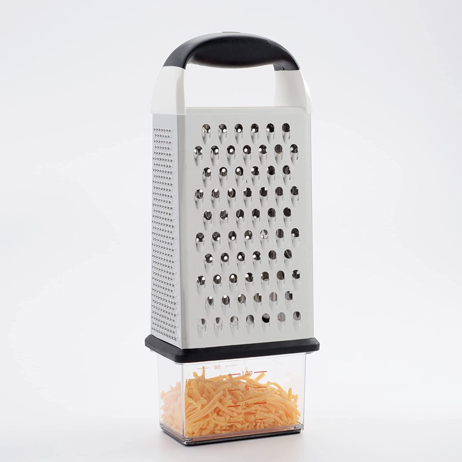 oxo-good-grips-4-sided-box-grater-for-cheese-vegetables-with-container-stainless-steel-grating-surfaces-non-slip-handle-detachable-container-cheese-vegetables-zesting-multi-purpose-grater