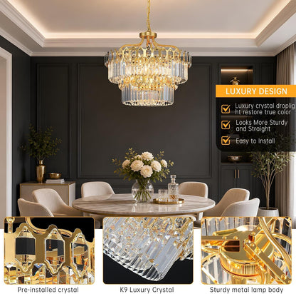15-Light Modern Luxury Gold round Crystal Chandeliers for Dining Room 24"4