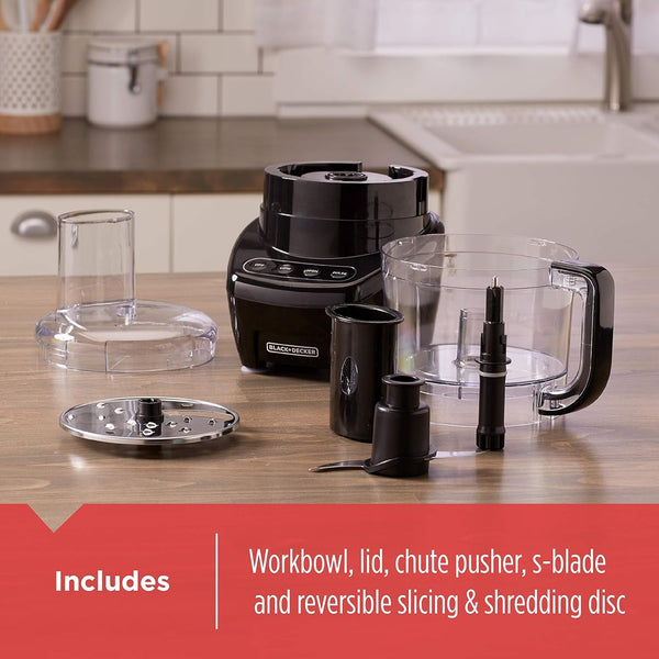 BLACK+DECKER Food Processor and Vegetable Chopper, Stainless Steel Blade, 8-Cup Capacity, 450W Power with Attachments to Shred, Slice, Mince, Grind, and Puree | Food Processor with Easy Assembly, Chopping, Slicing, Shredding, 2 Speeds, Pulse & Dishwasher-Safe.6