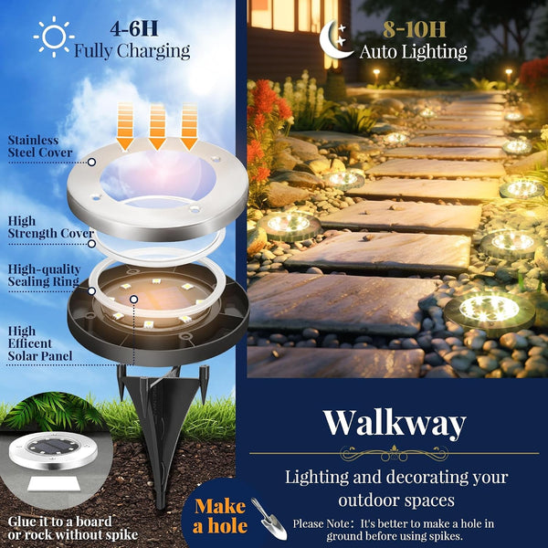 Solar Ground Lights Outdoor, Garden Lights 12 Pack Warm White3