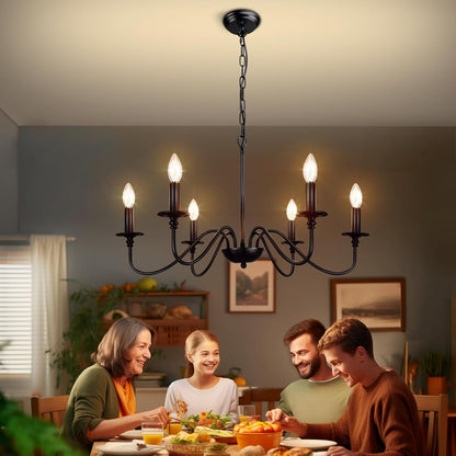 Farmhouse Chandelier for Dining Room: 6-Light Black Industrial Kitchen Island Pendant Light Fixture - Rustic Candle Chandeliers Vintage Modern Hanging Lamp for Bedroom Foyer Bulbs NOT Included5