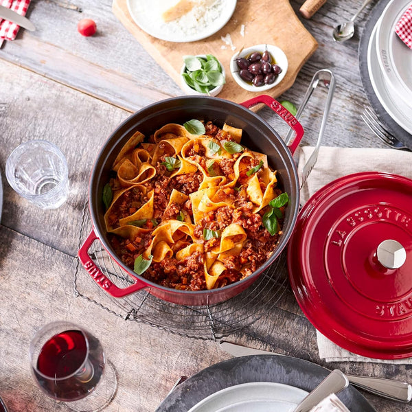 Staub Cast Iron Dutch Oven 5-Qt Tall Cocotte, Made in France, Serves 5-6, Cherry5