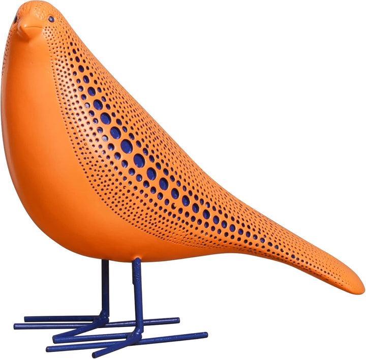 Bird Figurine, Modern Sculpture and Statues for Home Decor, Animal Statues for Bookshelf, Table, Entryway, Fireplace, Resin Decorative Sculpture with Chic Polka Dots Art Design (Orange)
