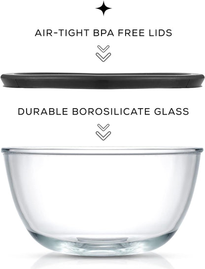 Kitchen Mixing Bowls - 8Pc Glass with Lids Set – Neat Nesting Large Bowl Batter Cooking Storage and Big Salad Bpa-Free Black2