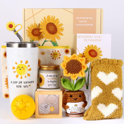 10Pcs Sunshine Gift for Women - Unique Care Package with Sunflower Gifts, Friendship Box of Sunshine for Mom Sister Wife, Get Well Soon & Birthday Present, Self Care Basket for Women Recovery1