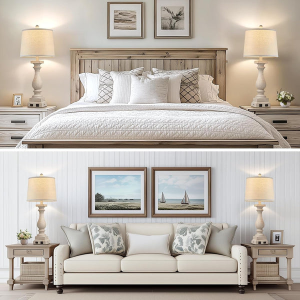 28" Tall Farmhouse Table Lamps Set of 2 with USB C+A Ports and AC Outlet, 3 Way Touch Control Rustic Bedside Lamp for Bedroom, Beige Vintage Nightstand Lamp for Living Room Office5
