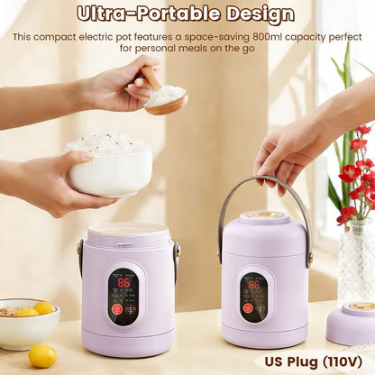 Mini Rice Cooker 3 Cups Uncooked, 500W Small Portable Electric Pot with Non-Stick Pot, 12-Hour Timer Delay & Keep Warm Smart Control Multifunction Cooker, BPA Free for 1-3 People Dorm Travel Camping2