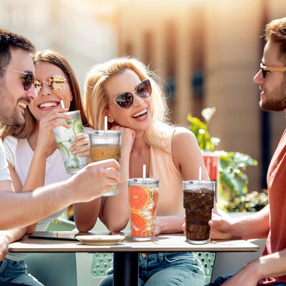 20Oz Ribbed Glass Cups with Lids and Straws,1Pcs Glass Tumbler with Straw and Lid,Iced Coffee Cups Drinking Glasses for Juice Whiskey Cocktail Beer7